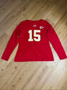 Kansas City Chiefs #15 Mahomes Red Long Sleeve Tee